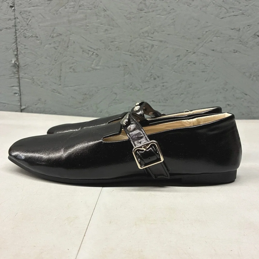 Boevdu Aainilyo Square Toe Studded Mary Jane Loafers Flats Womens 10 Black Strap